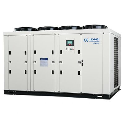 เครื่องทำน้ำเย็นแบบระบายความร้อนด้วยอากาศที่ได้รับการรับรอง CE ISO9001 พร้อมกำลังไฟเข้า 318KW และกำลังปั๊ม 075KW ออกแบบมาสำหรับระบบแลกเปลี่ยนความร้อน