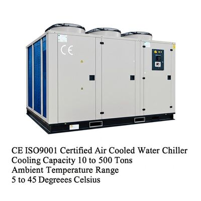 CE ISO9001 รับรอง เครื่องเย็นน้ําเย็นด้วยอากาศ ความจุในการเย็น 10 ถึง 500 ตัน ระยะอุณหภูมิรอบตัว 5 ถึง 45 องศาเซลเซียส